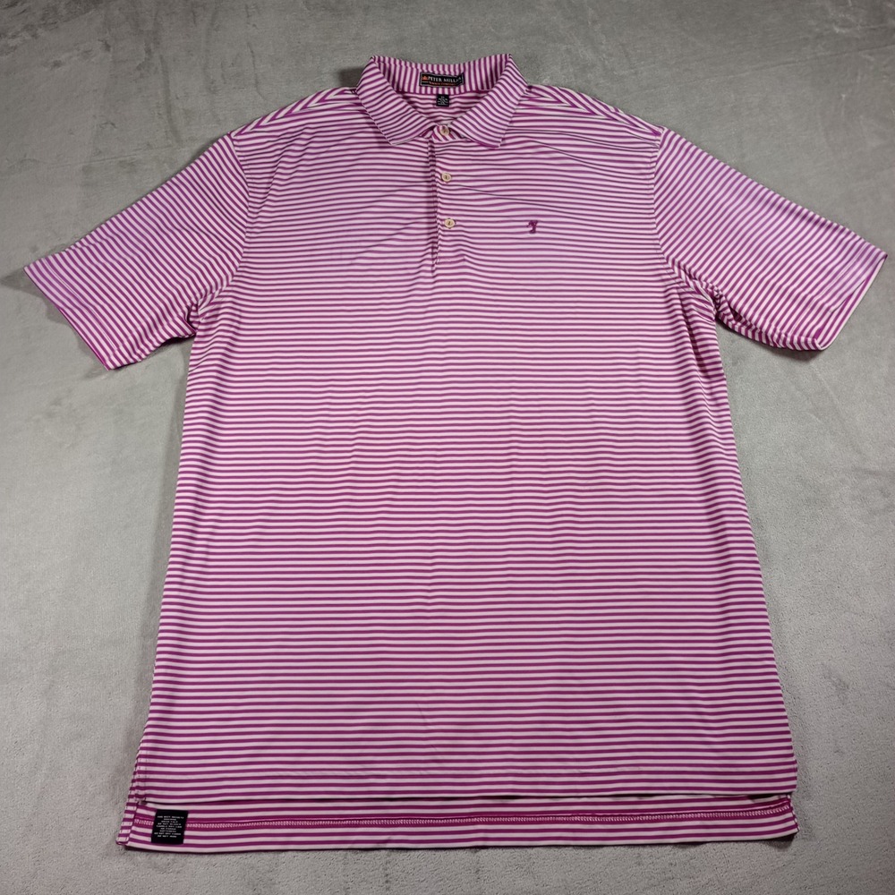 Peter Millar Polo Shirt Mens XL Purple Striped Summer Comfort Golf Performance